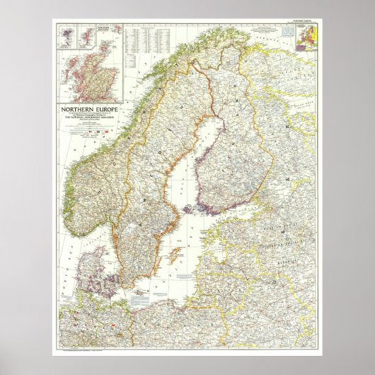 "Europa: 1954 Noord-Europa - gedetailleerd MAP ... Poster (Voorkant)