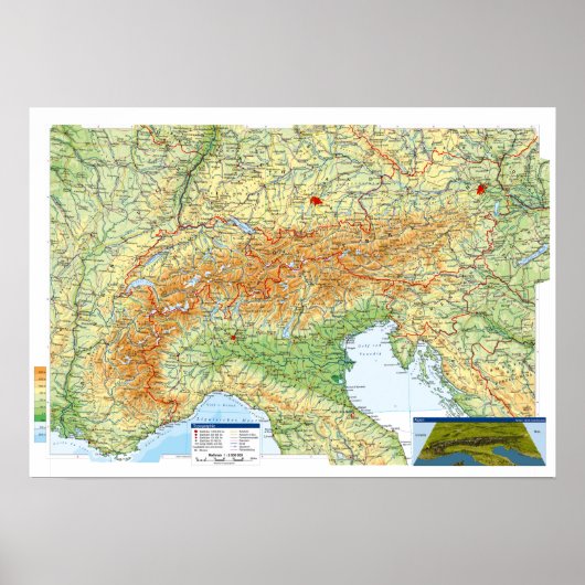 "Europa: 2021/heute - regio Karte ALPEN ... Poster (Voorkant)