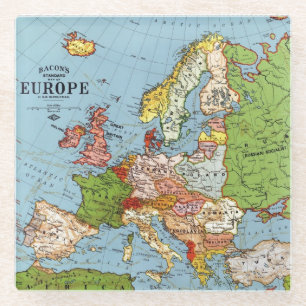 Europa 20e eeuw Algemene kaart Lithografie Glazen Onderzetter