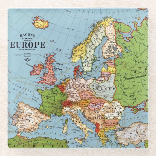  Europa 20e eeuw Algemene kaart Lithografie Glazen Onderzetter (Voorkant)