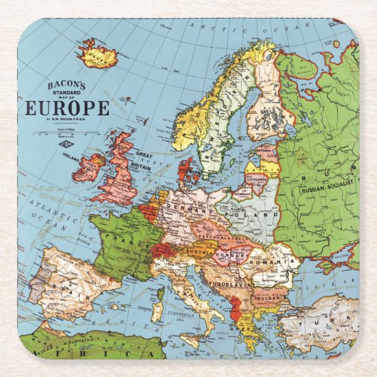  Europa 20e eeuw Algemene kaart Lithografie Kartonnen Onderzetters (Voorkant)