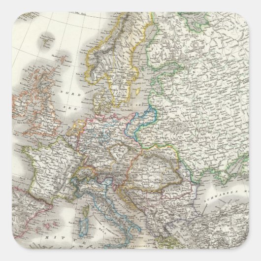 Europa Atlas Map Vierkante Sticker (Voorkant)