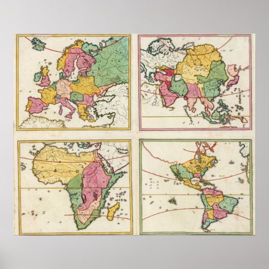 Europa, Azië, Afrika, Amerika Poster (Voorkant)