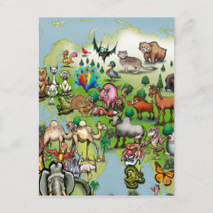 Europa Azië - Wereldkaart van dieren Briefkaart