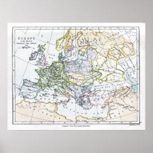 Europa bij de dood van Charles de Grote: 814 AD Poster