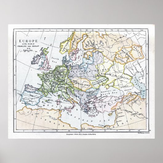 Europa bij de dood van Charles de Grote: 814 AD Poster (Voorkant)