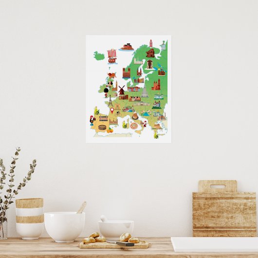 Europa - Cartoon Map Poster (Keuken)