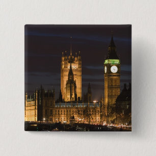 Europa, ENGELAND, Londen: Houses of Parliament / 2 Vierkante Button 5,1 Cm