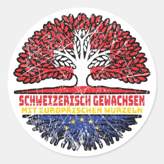 Europa Europäisch Schweizer Schweiz Baum Wurzel Ronde Sticker (Voorkant)
