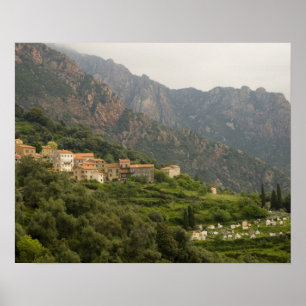 Europa, Frankrijk, Corsica, Ota. Stad Ota en Poster