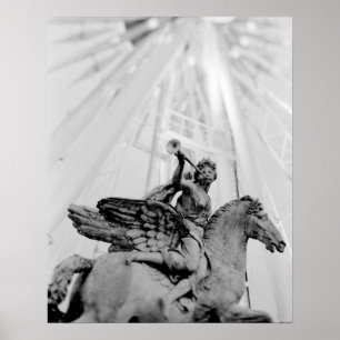 Europa, Frankrijk, Parijs. Statue en Ferris Wheel, Poster