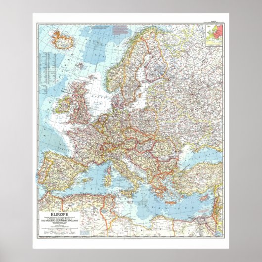 " Europa: Gedetailleerde MAP 1957 ... Poster (Voorkant)