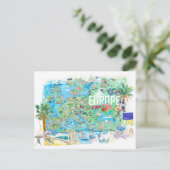 Europa geïllustreerde reisatlas  briefkaart (Staand voorkant)