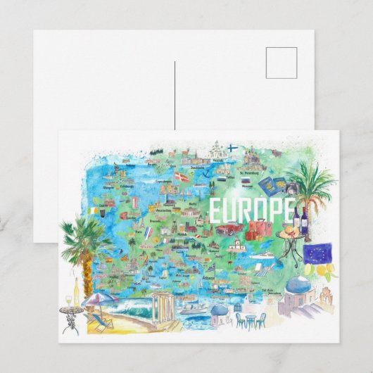 Europa geïllustreerde reisatlas  briefkaart (Voorkant / Achterkant)