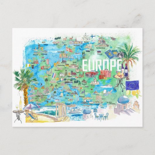 Europa geïllustreerde reisatlas  briefkaart (Voorkant)