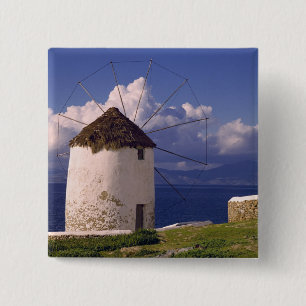 Europa, Griekenland, Mykonos. Een opvallende witte Vierkante Button 5,1 Cm