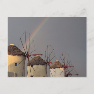 Europa, Griekenland, Mykonos. windmolen met regenb Briefkaart