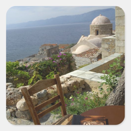 Europa, Griekenland, Peloponnesos, Monemvasia (één Vierkante Sticker (Voorkant)