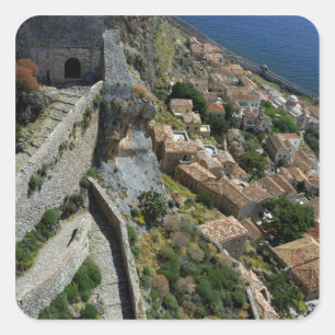 Europa, Griekenland, Peloponnesos, Monemvasia Vierkante Sticker