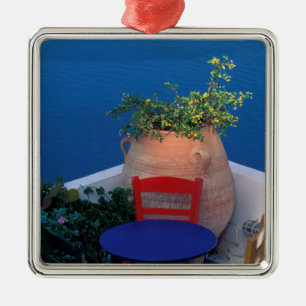 Europa, Griekenland, Santorini. Terras met zee uit Metalen Ornament