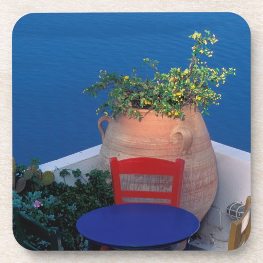 Europa, Griekenland, Santorini. Terras met zee uit Onderzetter (Voorkant)