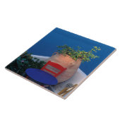 Europa, Griekenland, Santorini. Terras met zee uit Tegeltje (Zijkant)