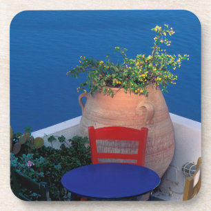 Europa, Griekenland, Santorini. Terras met zeezich Onderzetter