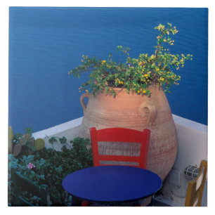 Europa, Griekenland, Santorini. Terras met zeezich Tegeltje
