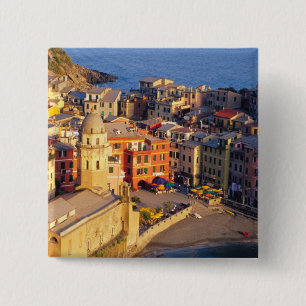 Europa, Italië, Cinque Terre. Dorp Vernazza Vierkante Button 5,1 Cm