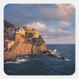 Europa, Italië, Manarola. De klif-nestled Vierkante Sticker