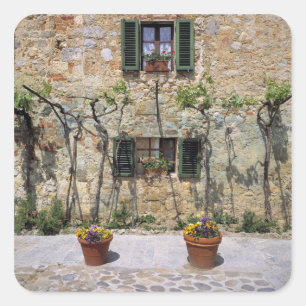 Europa, Italië, Monteriggioni. Een stenen huis is Vierkante Sticker