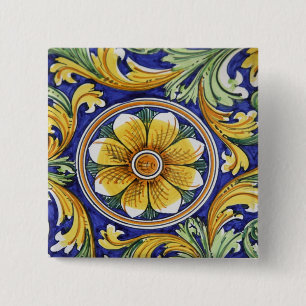Europa, Italië, Sicilië, Taormina. Traditioneel 4 Vierkante Button 5,1 Cm