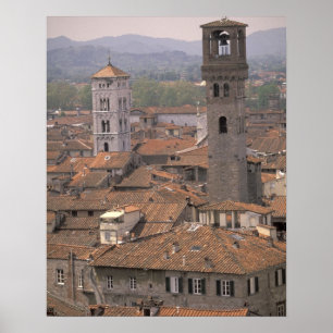 Europa, Italië, Toscane, Lucca, Stads panorama Poster