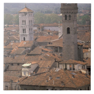 Europa, Italië, Toscane, Lucca, Stads panorama Tegeltje