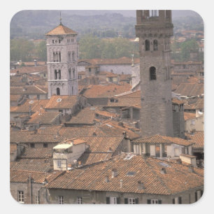 Europa, Italië, Toscane, Lucca, Stads panorama Vierkante Sticker