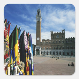 Europa, Italië, Toscane, Siena. Piazza del Vierkante Sticker