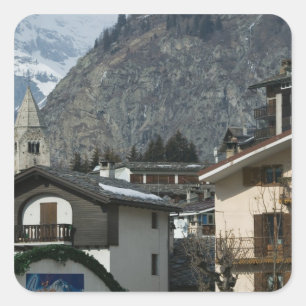 Europa, Italië, Valle d'Aosta, COURMAYEUR: Stad Vierkante Sticker