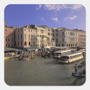 Europa, Italië, Venetië, Botverkeer bij Rialto Vierkante Sticker