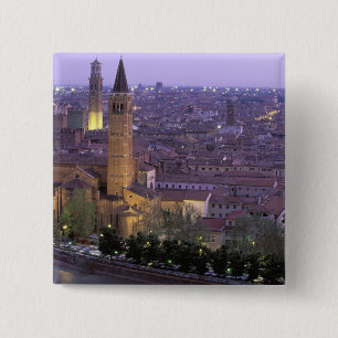 Europa, Italië, Veneto, Verona. Uitzicht vanaf Cas Vierkante Button 5,1 Cm