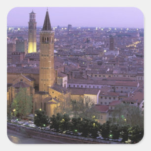Europa, Italië, Veneto, Verona. Uitzicht vanaf Cas Vierkante Sticker