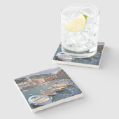 Europa, Italië, Vernazza. Heldergeverfde boten Stenen Onderzetter (Zijkant)