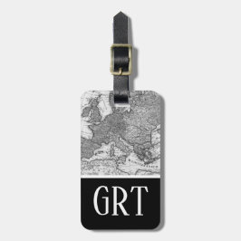  Europa-kaart, Antiek zwarte en witte kaart Bagagelabel