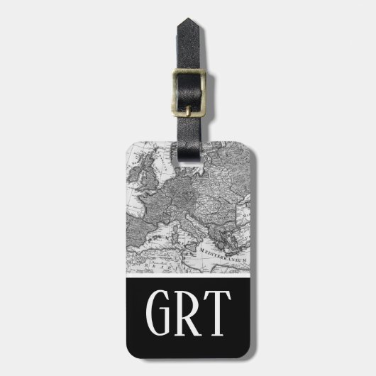  Europa-kaart, Antiek zwarte en witte kaart Bagagelabel (Voorkant verticaal)