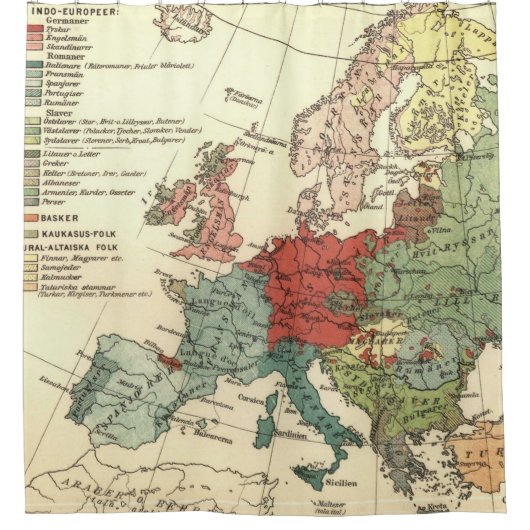 Europa kaart landen Wereld Antiek Douchegordijn (Voorkant)