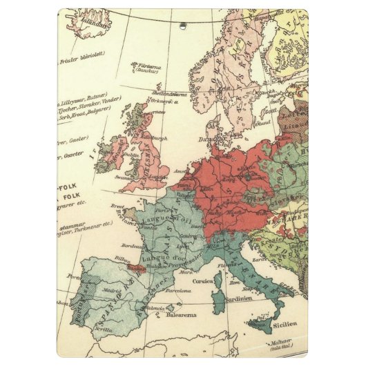 Europa kaart landen Wereld Antiek Klembord (Achterkant)