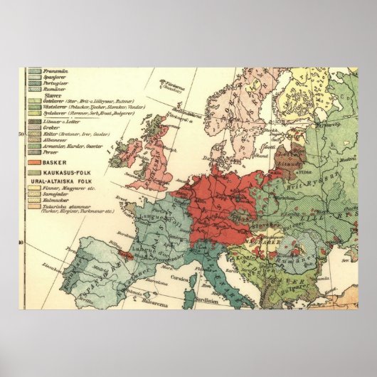 Europa kaart landen Wereld Antiek Poster (Voorkant)