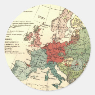 Europa kaart landen Wereld Antiek Ronde Sticker