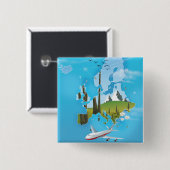 Europa Kaart landschap reisposter Vierkante Button 5,1 Cm (Voorkant /achterkant)