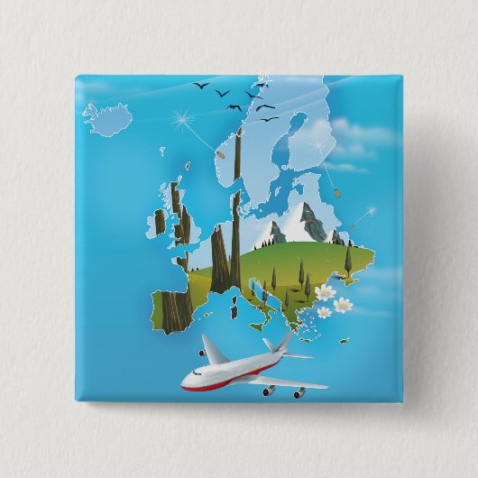 Europa Kaart landschap reisposter Vierkante Button 5,1 Cm (Voorkant)