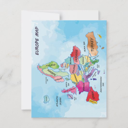 Europa Map waterverf kunst Platte Kaart (Voorkant)